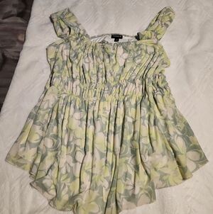 torrid Green and Cream Floral Smocked Camisole